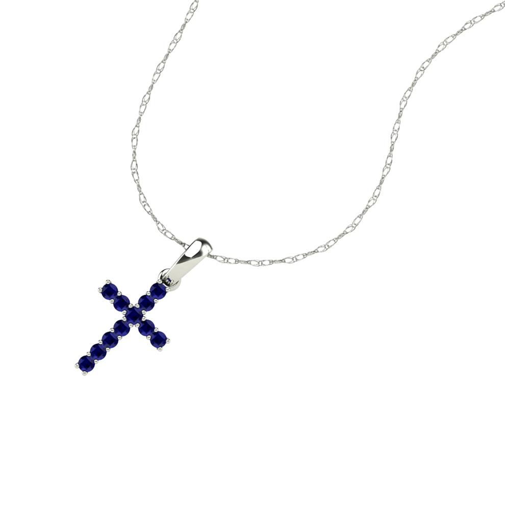 Blue Sapphire Cross Pendant Necklace in 10K White Gold – Image 4 of 4