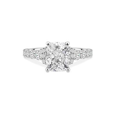 Lab Grown Diamond Elongated Cushion Center Engagement Ring in 14K Gold (3 ct. tw.)