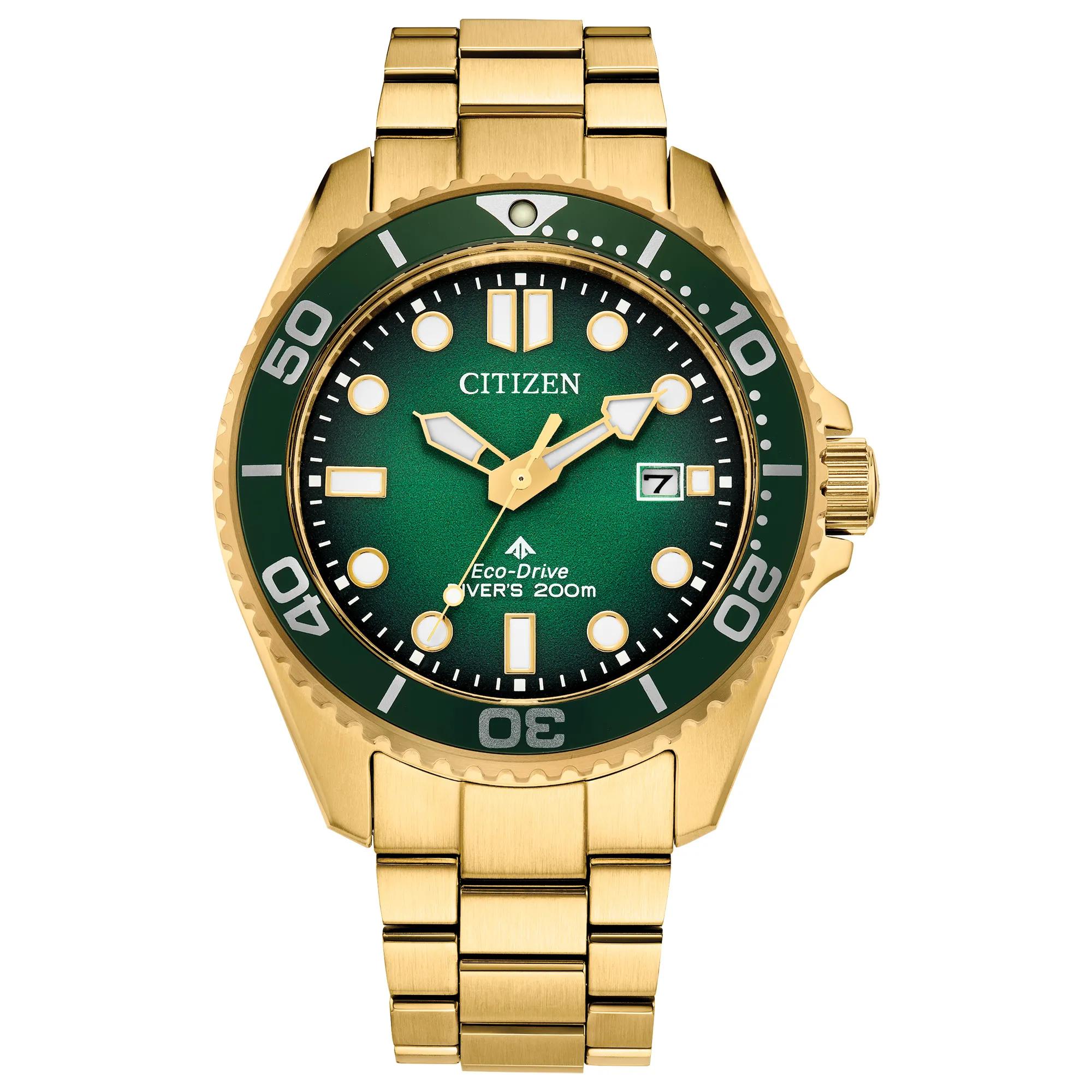 acoustune HS1503AL セージグリーン×シャンパンゴールド Citizen® Eco™ Men's Promaster Dive Watch in Gold-Toned Stainless