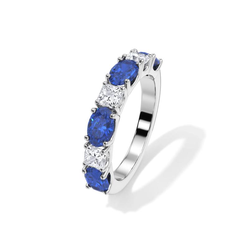 Diamond &amp; Blue Sapphire Alternating Seven-Stone Anniversary Band Ring in Platinum &#40;3/4 ct. tw.&#41; – Image 4 of 4