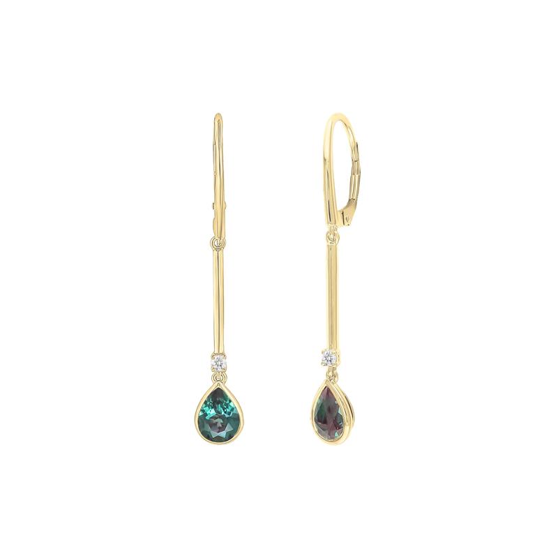 Lab-Created Alexandrite and Diamond Accent Drop Earrings in 10K Yellow Gold – Image 1 of 1
