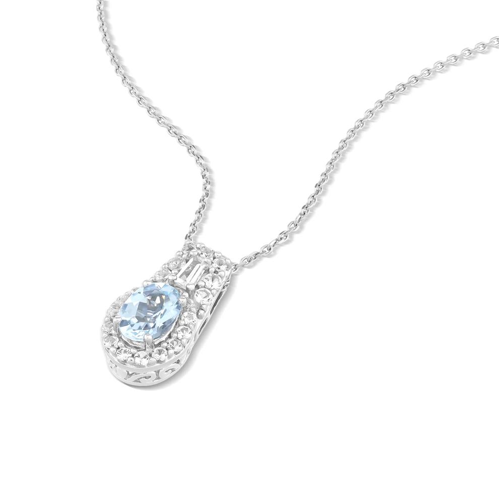 Aquamarine &amp; Lab-Created White Sapphire Pendant Necklace in Sterling Silver – Image 4 of 4