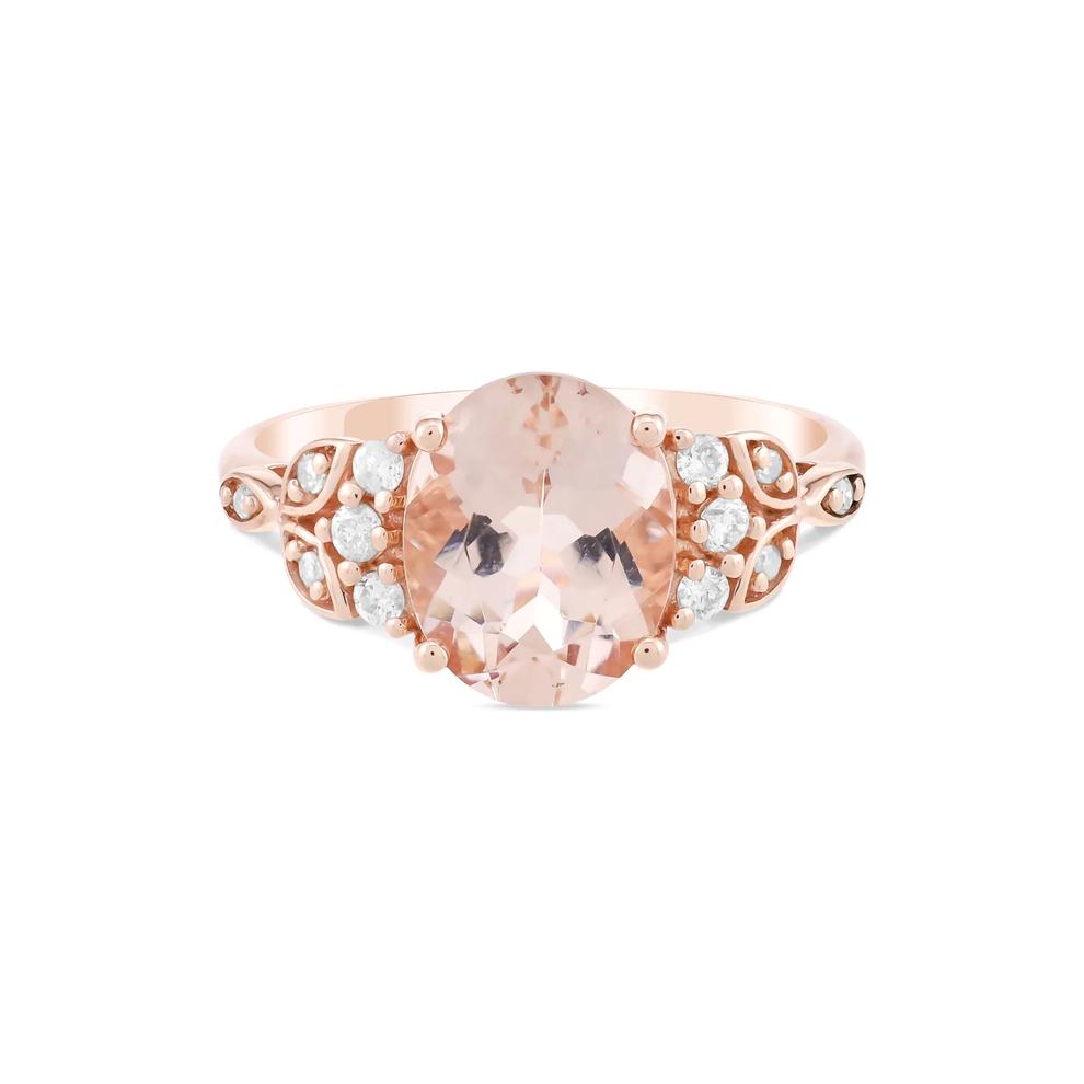 Oval Morganite &amp; Diamond Ring in 10K Rose Gold (1/7 ct. tw.) – Image 1 of 4