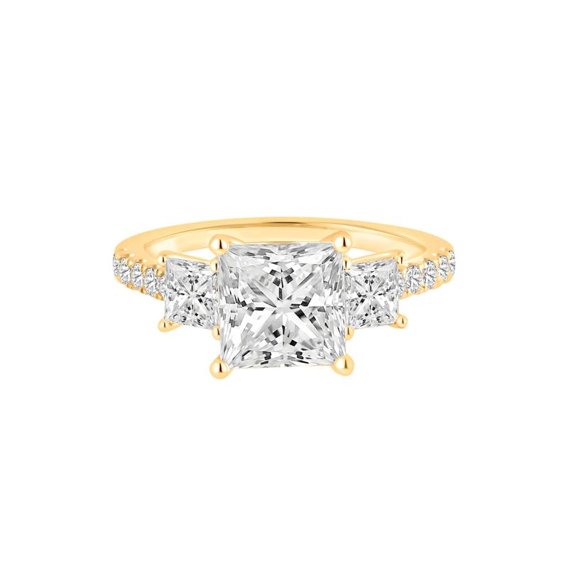 Lab Grown Diamond Princess-Cut Three-Stone Engagement Ring in 14K Yellow Gold (3 ct. tw.) – Image 1 of 4
