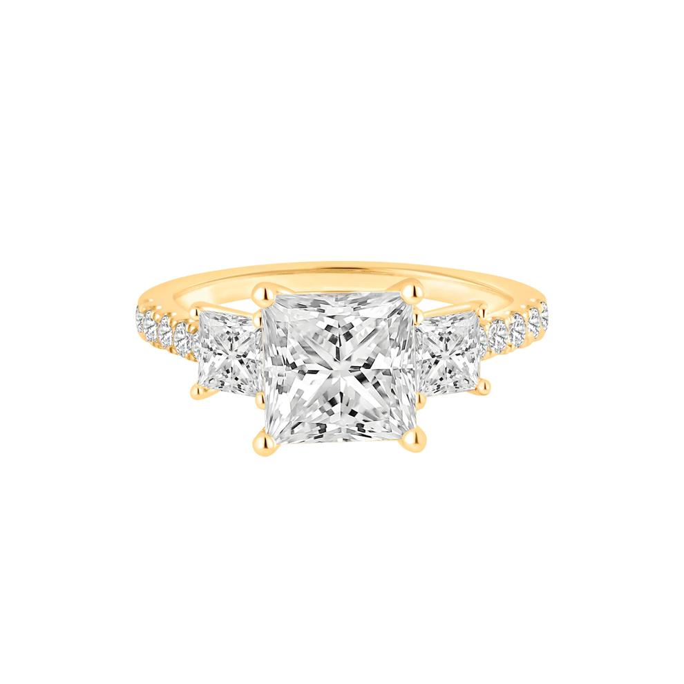 Lab Grown Diamond Princess-Cut Three-Stone Engagement Ring in 14K Yellow Gold (3 ct. tw.) – Image 1 of 4