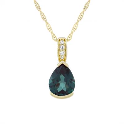 Lab-Created Alexandrite and Diamond Accent Pendant in 10K Yellow Gold
