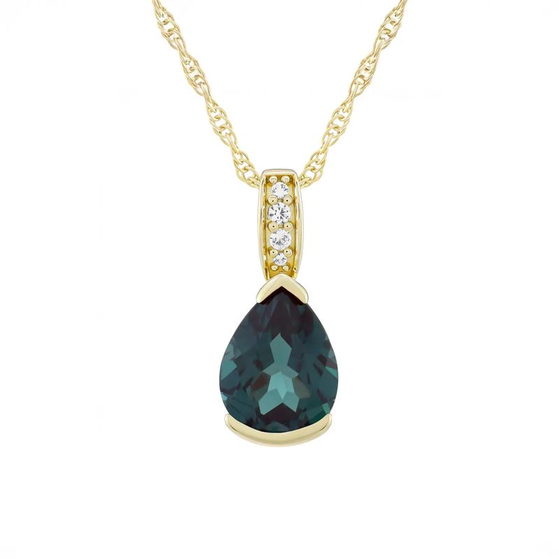 Lab-Created Alexandrite and Diamond Accent Pendant in 10K Yellow Gold – Image 1 of 3