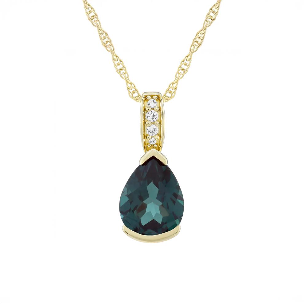 Lab-Created Alexandrite and Diamond Accent Pendant in 10K Yellow Gold – Image 1 of 3