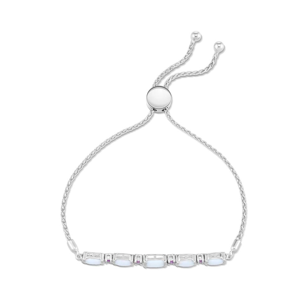 Lab-Created Opal &amp; Lab-Created Pink Sapphire Bolo Bracelet in Sterling Silver – Image 2 of 2