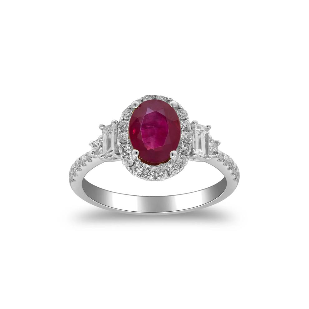 Oval Ruby &amp; Diamond Halo Ring in 18K White Gold (5/8 ct. tw.) – Image 1 of 5