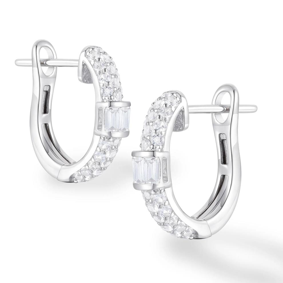 Diamond Pav&eacute; Hoop Earrings in 10K White Gold (1/2 ct. tw.) – Image 1 of 2