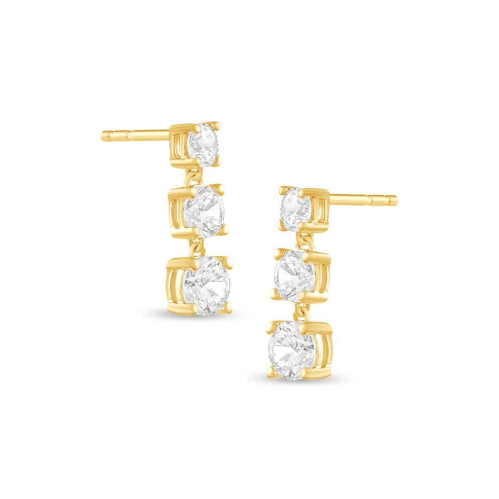 Lab Grown Diamond Three-Stone Drop Earrings in 10K Yellow Gold (1 ct. tw.) – Image 1 of 2