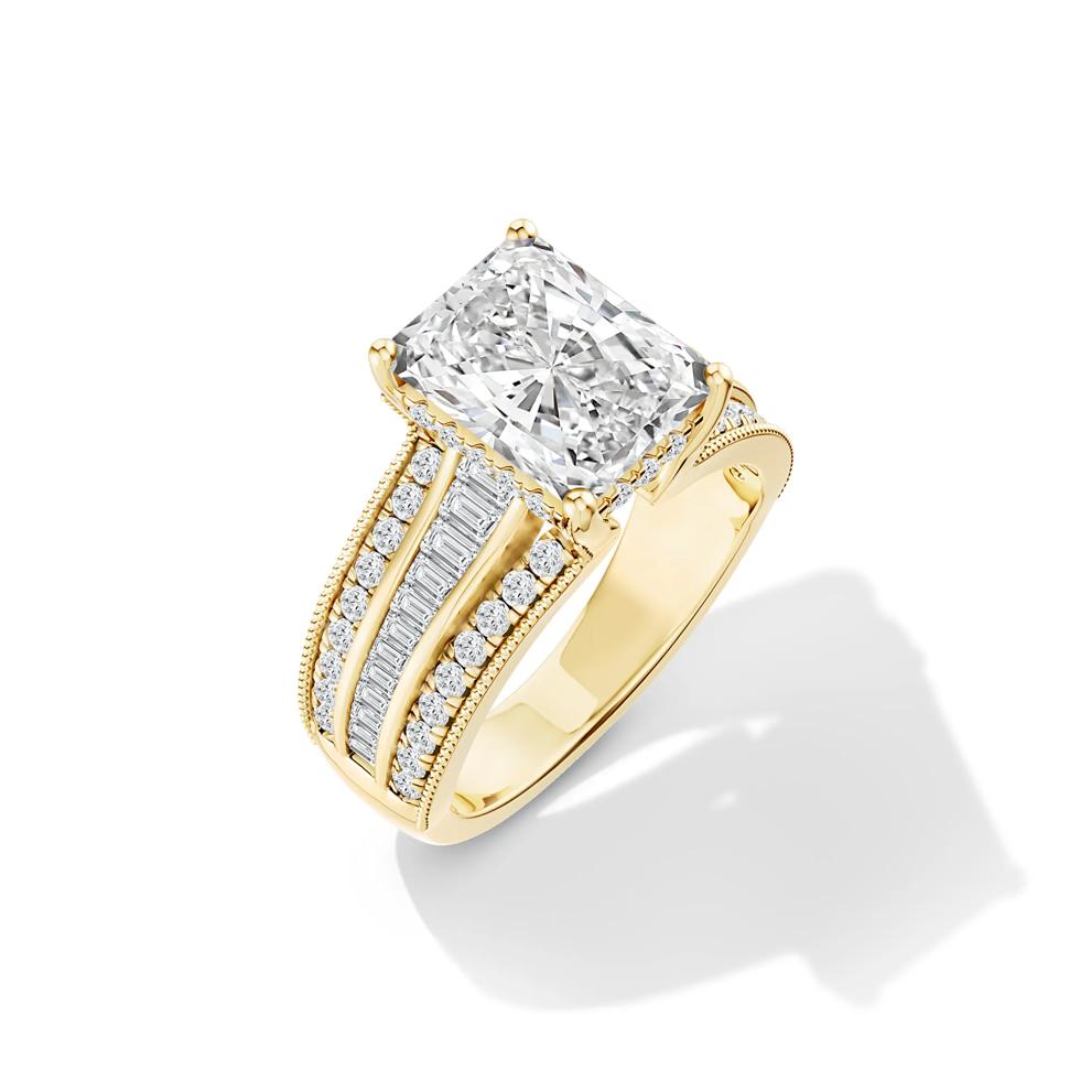 Lab Grown Diamond Radiant-Cut Center Engagement Ring in 14K Yellow Gold (3 3/4 ct. tw.) – Image 4 of 5