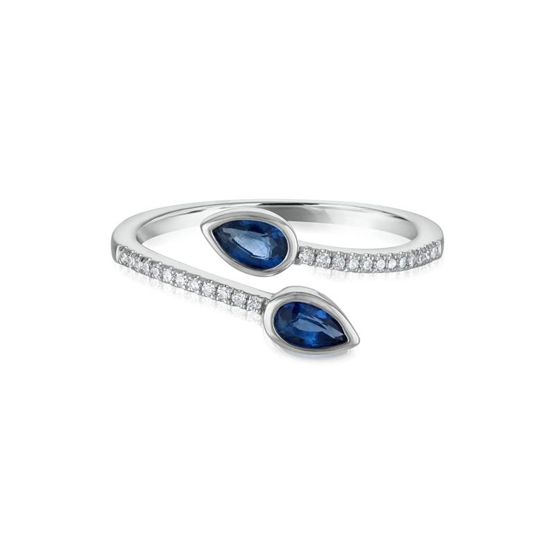 Diamond and Blue Sapphire Wrap Ring in 10K White Gold &#40;1/10 ct. tw.&#41; – Image 1 of 3