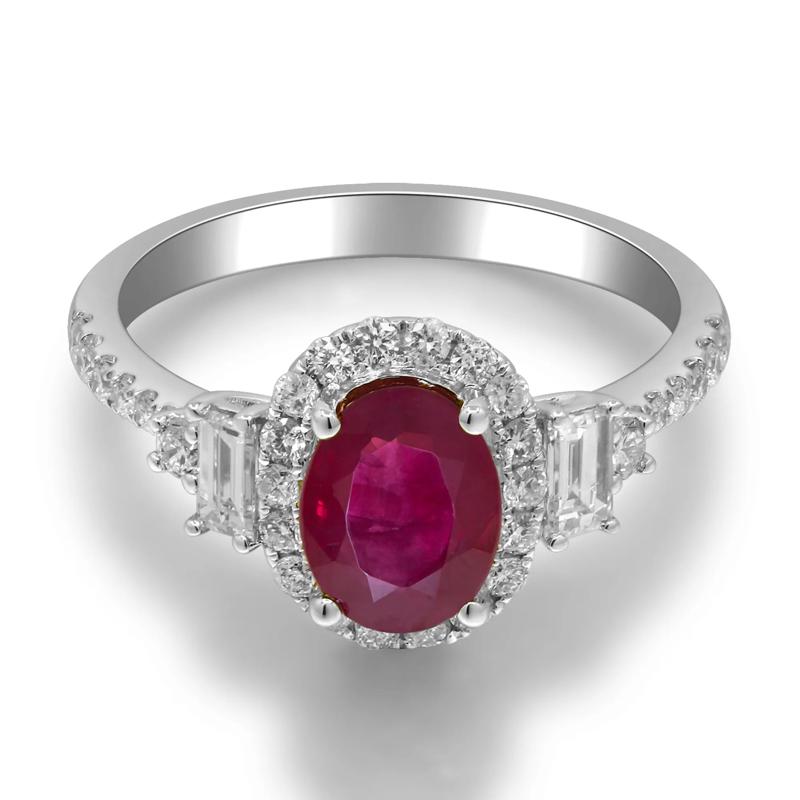 Oval Ruby &amp; Diamond Halo Ring in 18K White Gold (5/8 ct. tw.) – Image 2 of 5