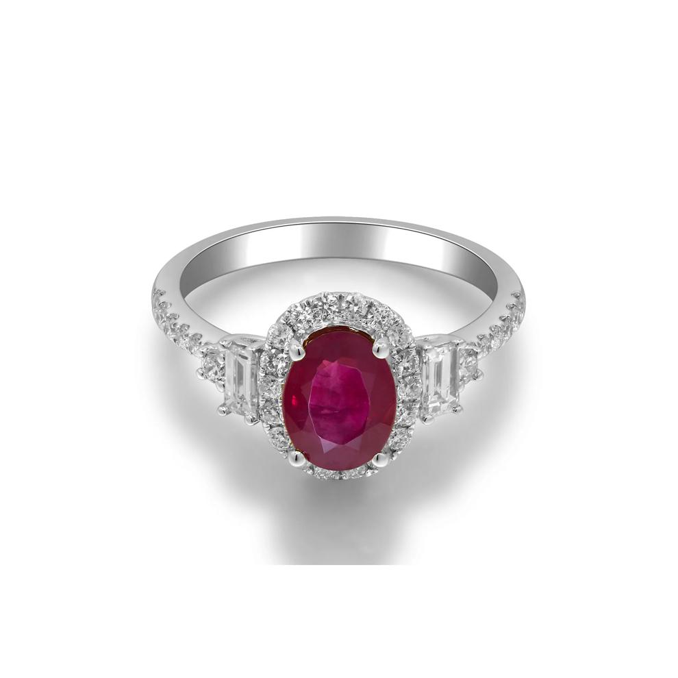 Oval Ruby &amp; Diamond Halo Ring in 18K White Gold (5/8 ct. tw.) – Image 2 of 5