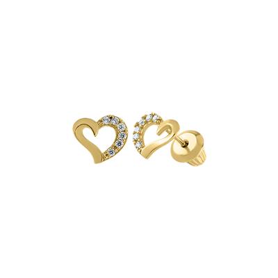 Children's Heart Stud Earrings with Cubic Zirconia in 14K Yellow Gold