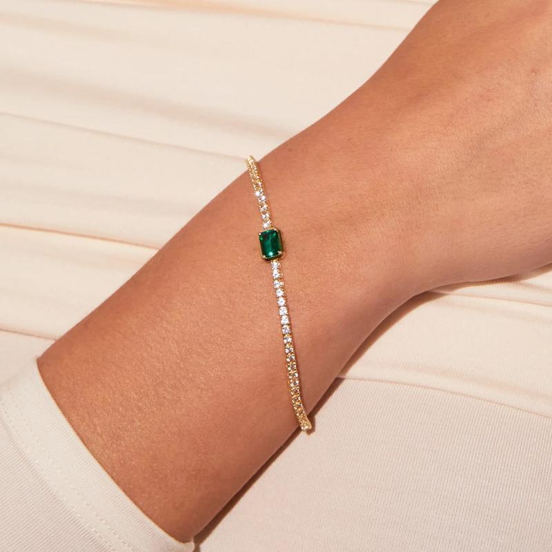 Lab-Created Emerald and Lab-Created White Sapphire Bracelet in Vermeil – Image 2 of 4