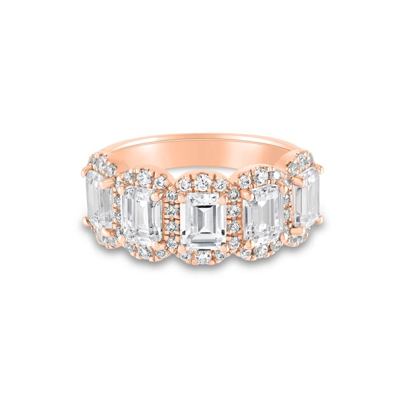 Lab Grown Diamond Emerald-Cut Halo Band in 10K Rose Gold &#40;3 ct. tw.&#41; – Image 1 of 3