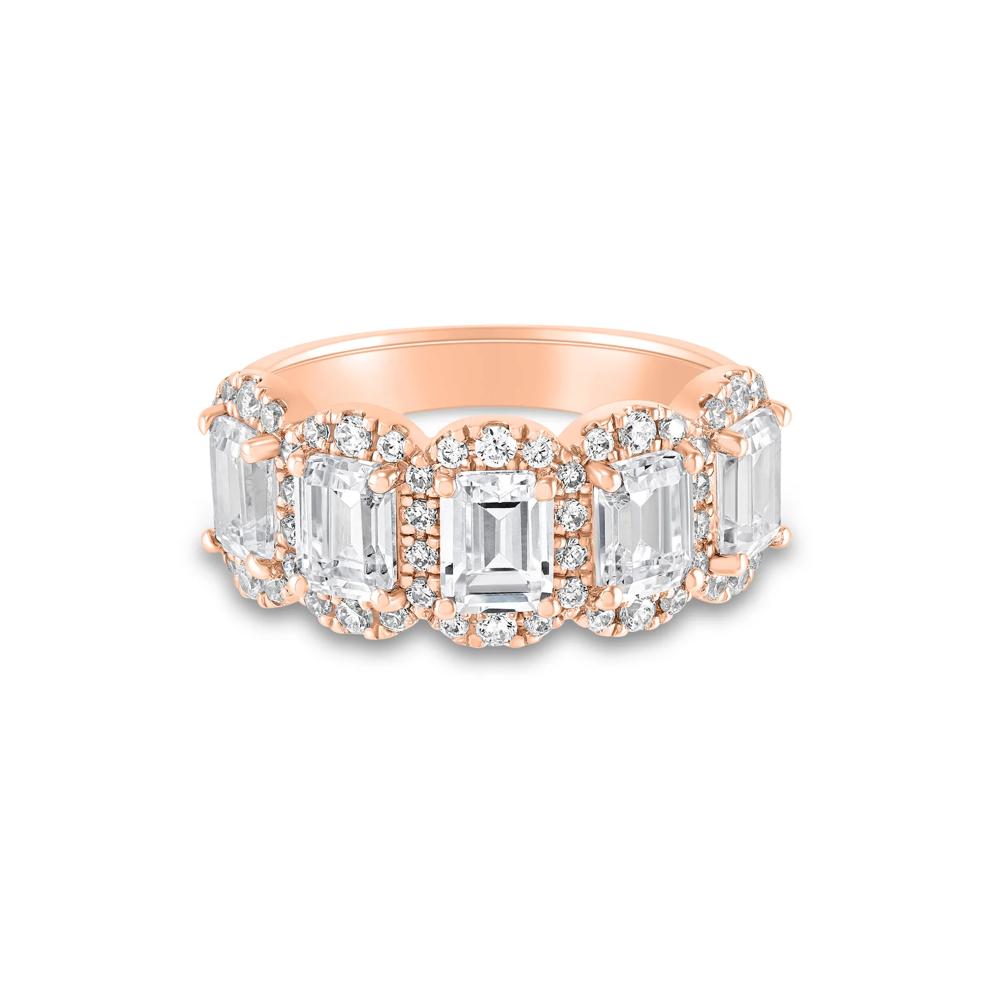 Lab Grown Diamond Emerald-Cut Halo Band in 10K Rose Gold (3 ct. tw.) – Image 1 of 3