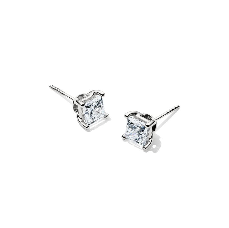 Lab Grown Diamond Stud Earrings with Princess-Cut Solitaires – Image 1 of 1