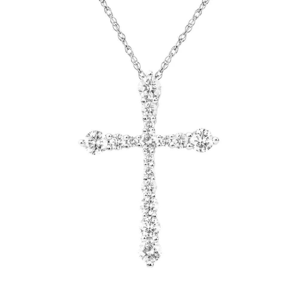 Diamond Cross Pendant in 10K White Gold – Image 1 of 2