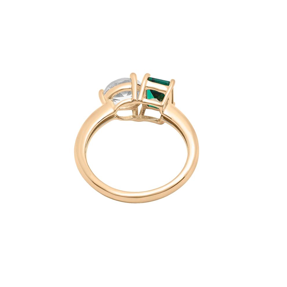 Lab-Created Emerald and Lab-Created White Sapphire Toi et Moi Two-Stone Ring in Vermeil – Image 4 of 7