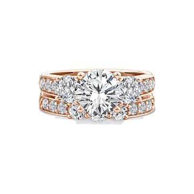 Lab Grown Diamond Round Center Three-Stone Engagement Set in 10K Rose Gold (4 ct. tw.)