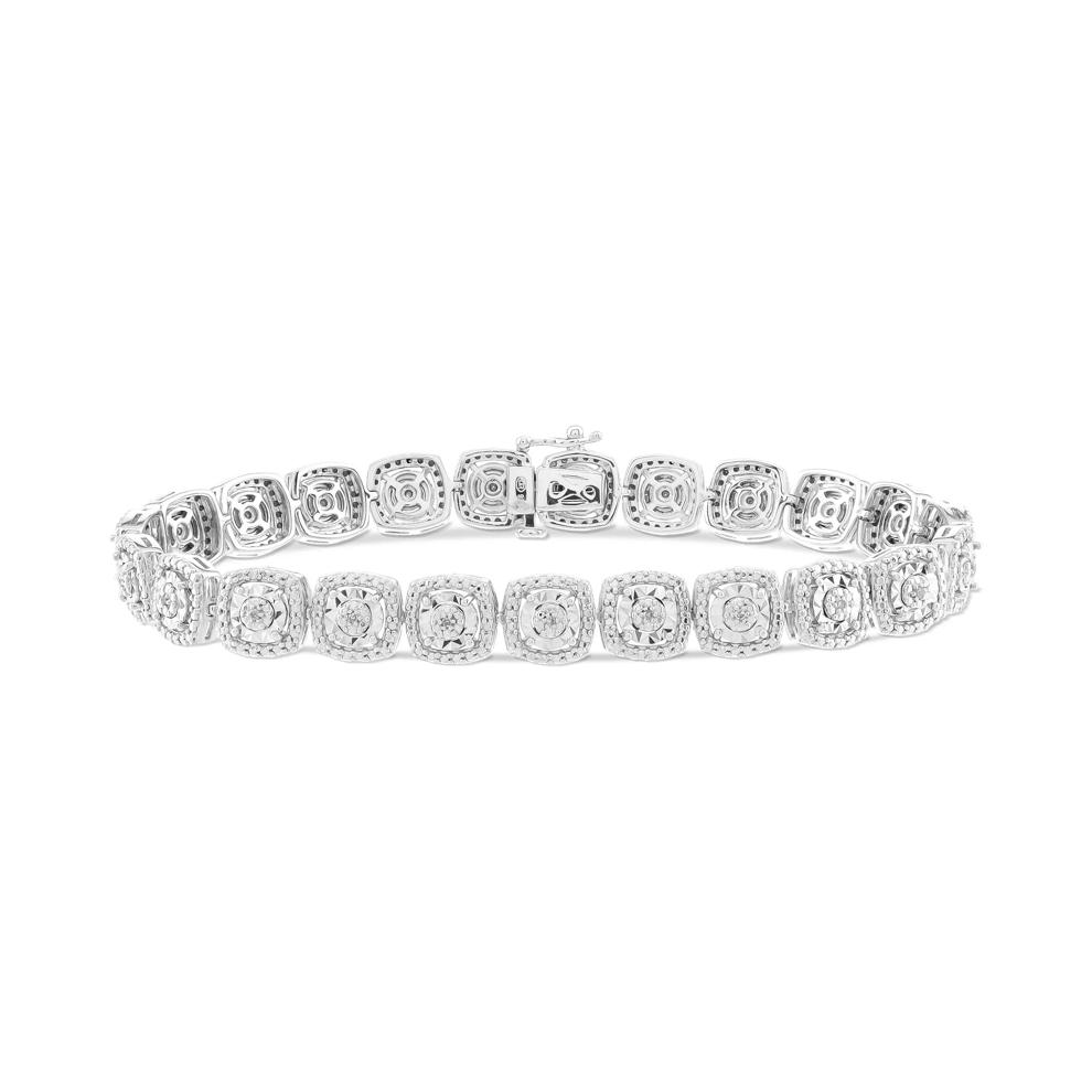 Diamond Illusion Plate Bracelet in Sterling Silver (1/10 ct. tw.) – Image 1 of 2