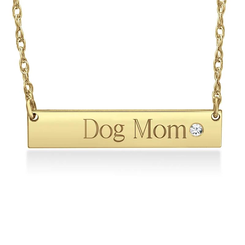 Engraved Bar Necklace with Diamond Accent in 10K Yellow Gold – Image 1 of 2