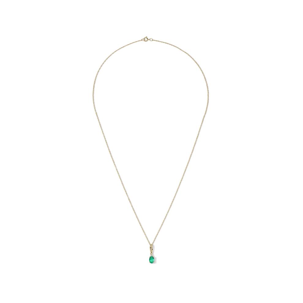 Oval Emerald &amp; Diamond Accent Pendant Necklace in 10K Yellow Gold – Image 3 of 4