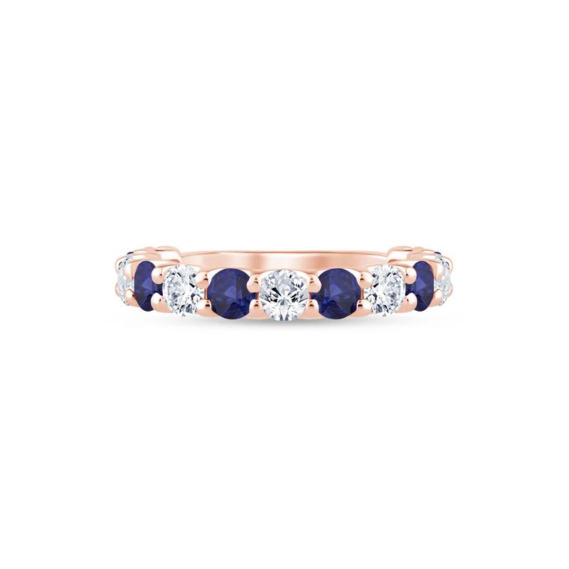 Lab Grown Diamond and Lab-Created Blue Sapphire Anniversary Band in 14K Rose Gold &#40;1 ct. tw.&#41; – Image 1 of 3