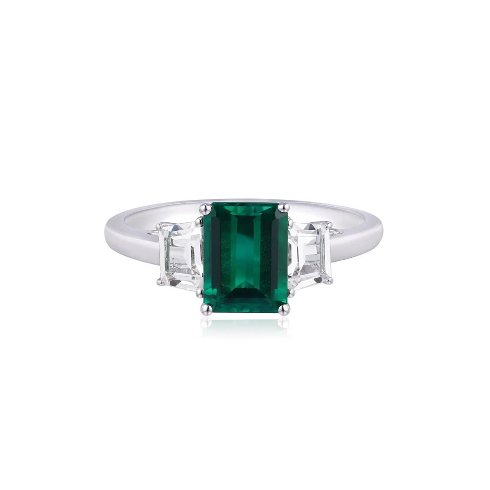Lab-Created Emerald &amp; Lab-Created White Sapphire Ring in Sterling Silver  – Image 1 of 4