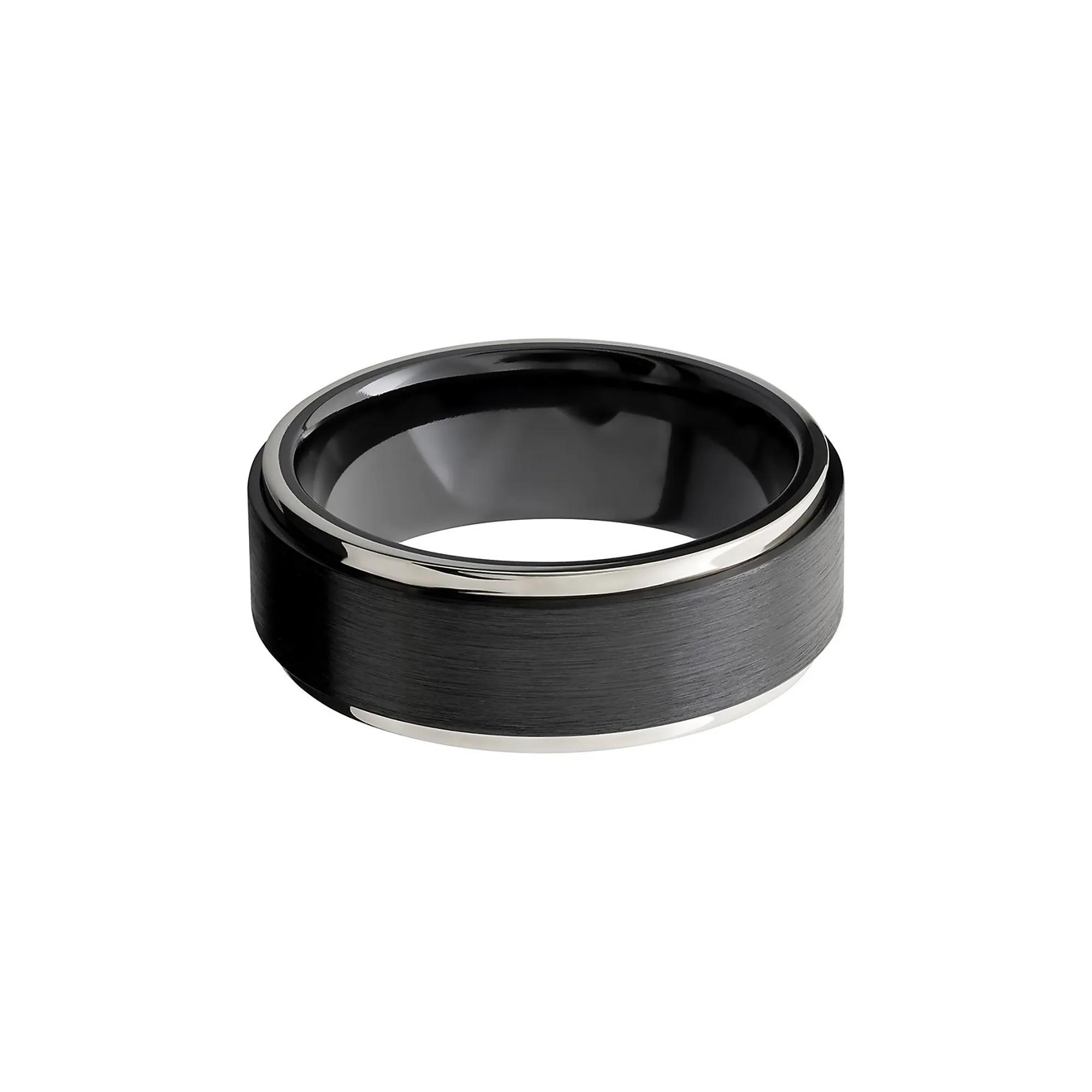 MONOCHROME　RING Lashbrook® Men's Band in Black Zirconium & 14K White Gold, 8MM