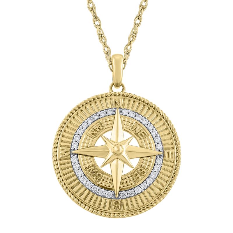 Diamond Medallion Compass Pendant in 10K Yellow Gold &#40;1/3 ct. tw.&#41; – Image 1 of 2