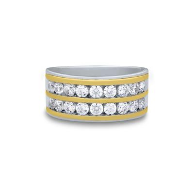 Men’s Lab Grown Diamond Wedding Band in 10K White & Yellow Gold (2 ct. tw.)