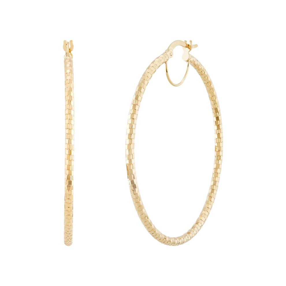 Polished Diamond-Cut Tube Hoop Earrings in 10K Yellow Gold, 44MM – Image 1 of 2