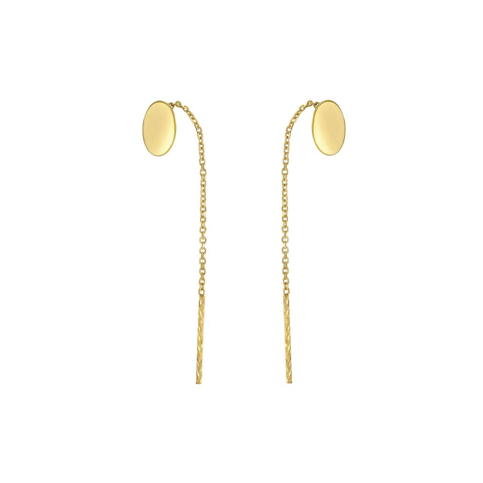 Round Link &amp; Bar Threader Earrings in 14K Yellow Gold – Image 3 of 3