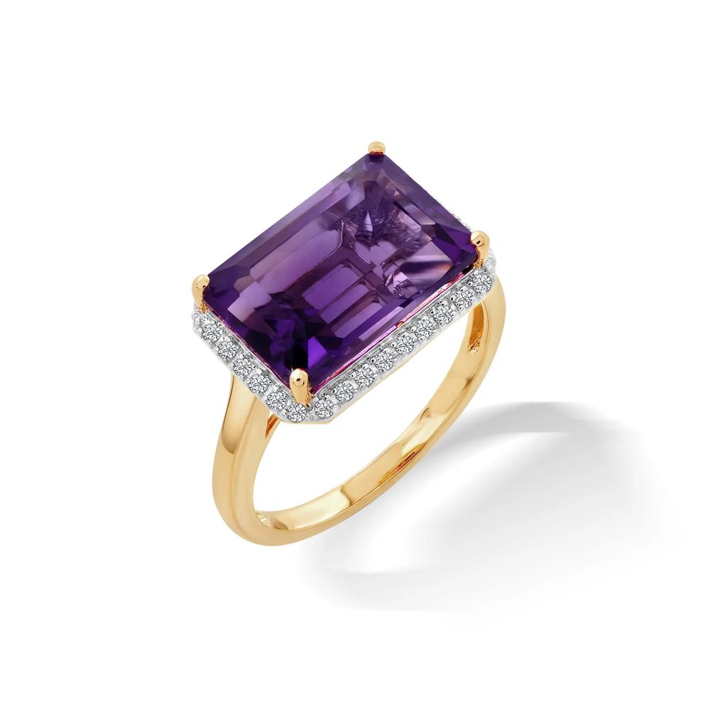 Amethyst &amp; Diamond Halo Ring in 10K Yellow Gold (1/10 ct. tw.) – Image 4 of 4
