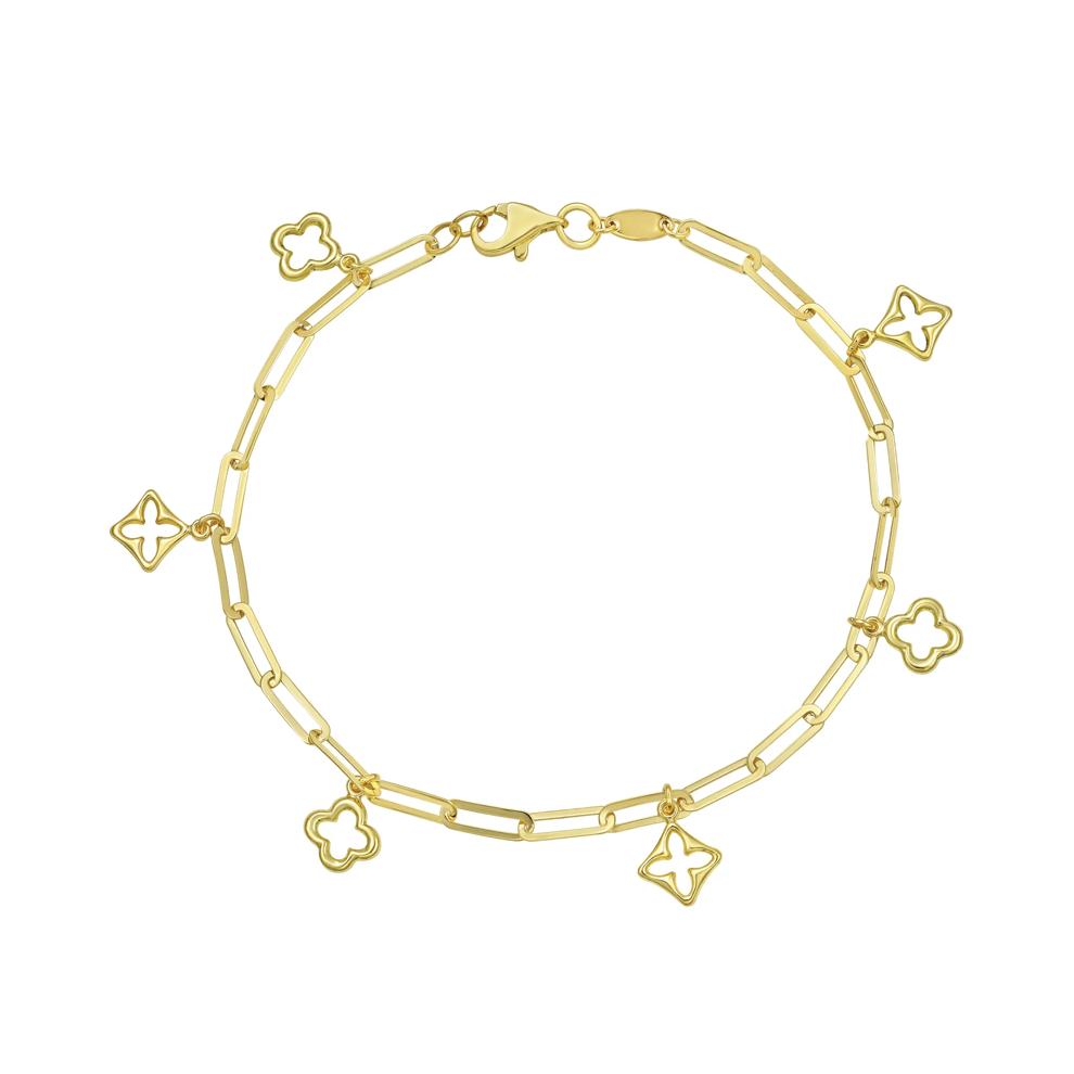 Paperclip Chain Clover Charm Bracelet in 14K Yellow Gold, 7.25" – Image 1 of 2