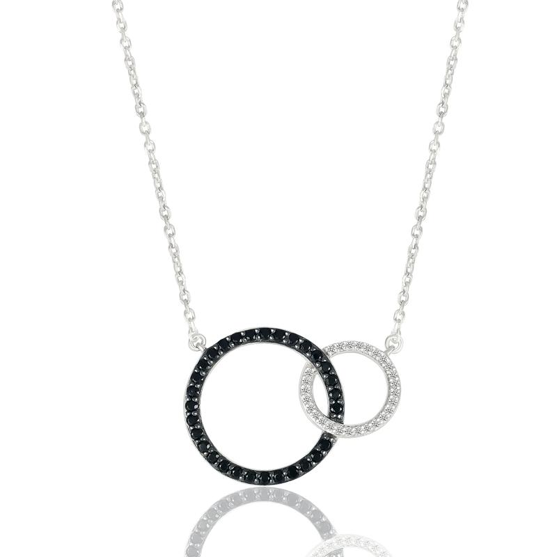 Black and White Diamond Linked Circle Pendant in Sterling Silver &#40;1/4 ct. tw.&#41; – Image 1 of 3