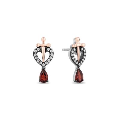 Evil Queen Diamond & Garnet Earrings in Sterling Silver & 10K Rose Gold (1/8 ct. tw)