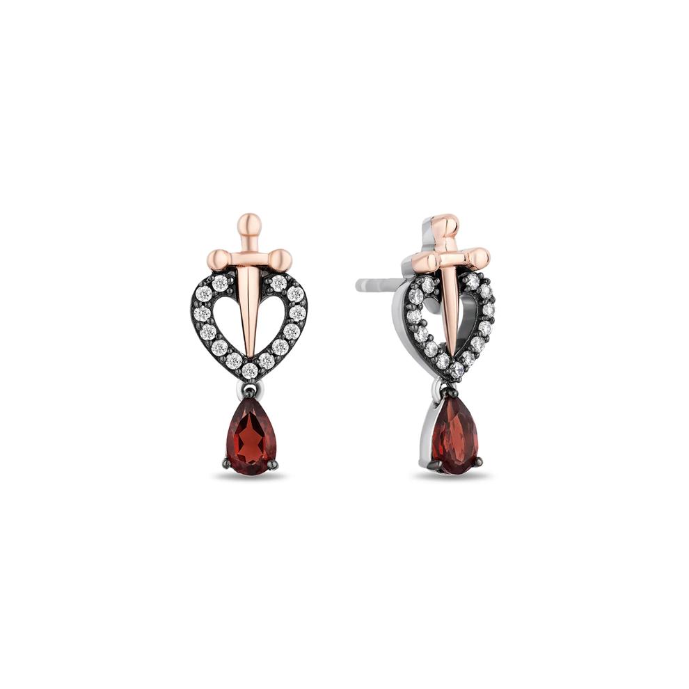 Evil Queen Diamond &amp; Garnet Earrings in Sterling Silver &amp; 10K Rose Gold (1/8 ct. tw) – Image 1 of 2