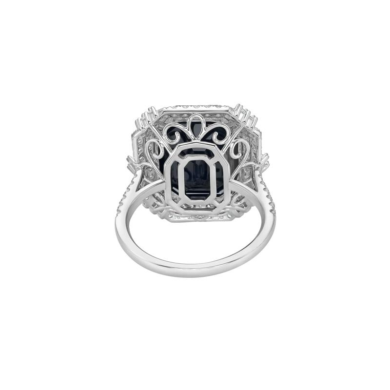 Emerald-Cut Blue Sapphire and Diamond Halo Ring in 14K White Gold &#40;1 ct. tw.&#41; – Image 4 of 5