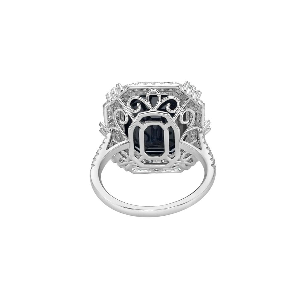 Emerald-Cut Blue Sapphire and Diamond Halo Ring in 14K White Gold (1 ct. tw.) – Image 4 of 5