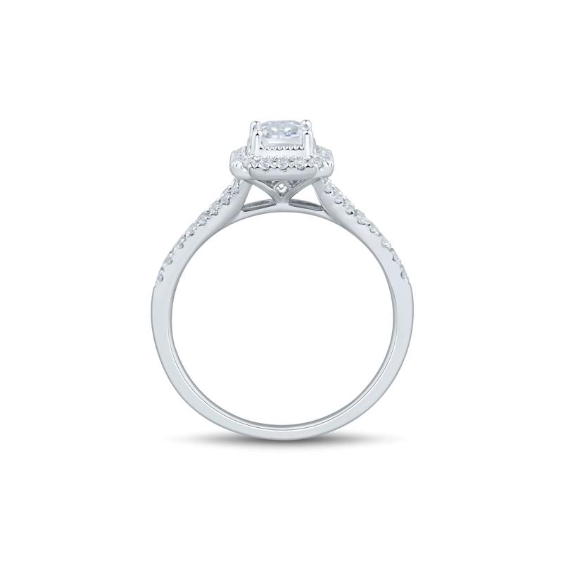 Diamond Emerald-Cut Halo Engagement Ring in 10K White Gold (1 ct. tw.)  – Image 2 of 3