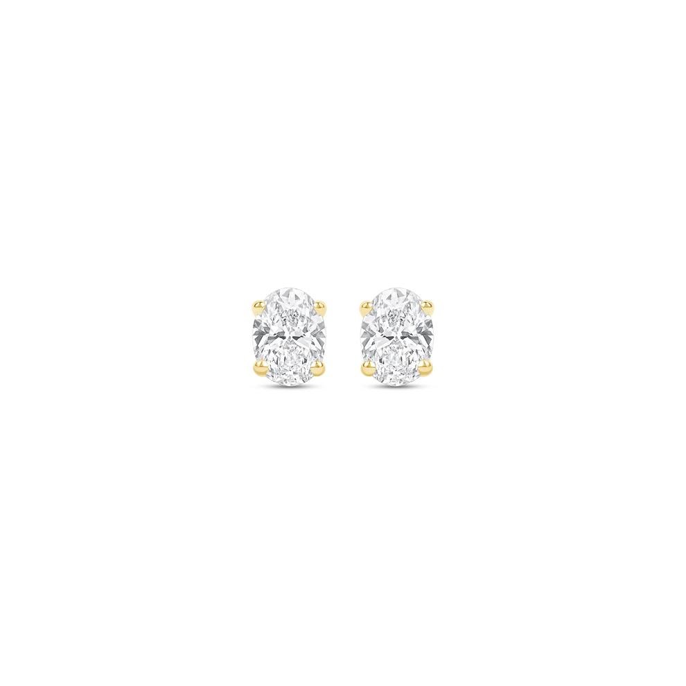 Lab Grown Diamond Oval-Shaped Solitaire Stud Earrings in 14K Yellow Gold (1/4 ct. tw.) – Image 2 of 3