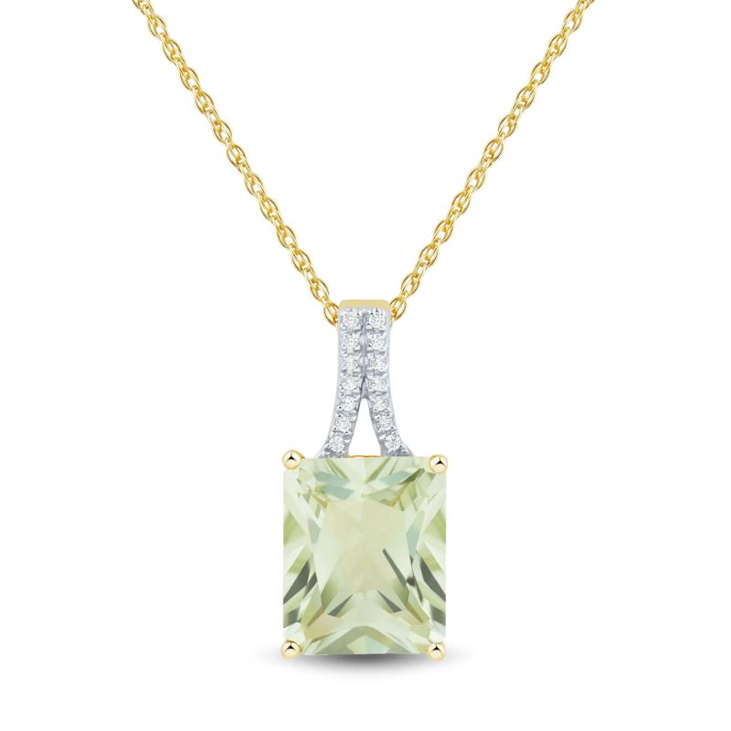 Green Amethyst and Diamond Pendant in 10K Yellow Gold – Image 1 of 3