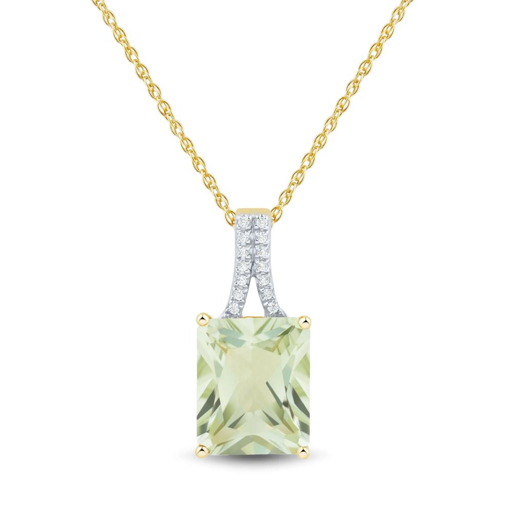Green Amethyst and Diamond Pendant in 10K Yellow Gold – Image 1 of 3