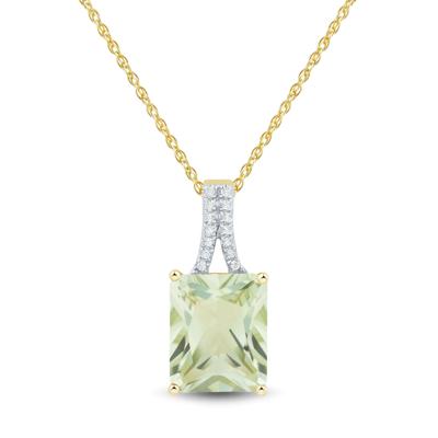 Green Quartz and Diamond Pendant in 10K Yellow Gold